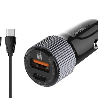 LDNIO φορτιστής αυτοκινήτου C510Q με καλώδιο, USB & USB-C, 38W, μαύρος