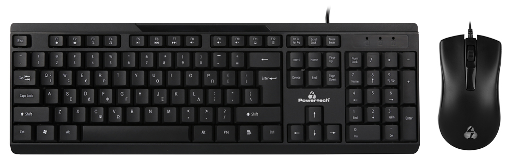 POWERTECH set ποντίκι & πληκτρολόγιο PT-1068, ενσύρματο, 1000DPI, μαύρο