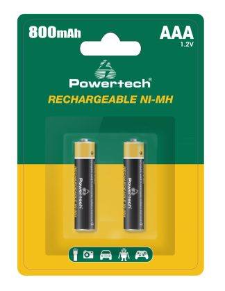 POWERTECH επαναφορτιζόμενες μπαταρίες NI-MH PT-1403, AAA, 800mah, 1.2V, 2τμχ