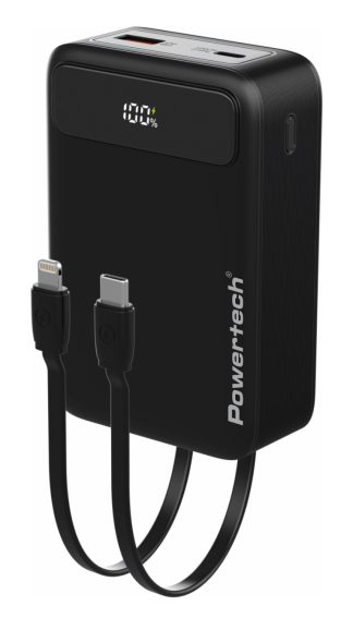 POWERTECH power bank PT-1504 με καλώδια & οθόνη, 20000mah, 22.5W, μαύρο