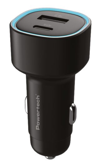 POWERTECH φορτιστής αυτοκινήτου PT-1539, USB & USB-C, 85W, μαύρος